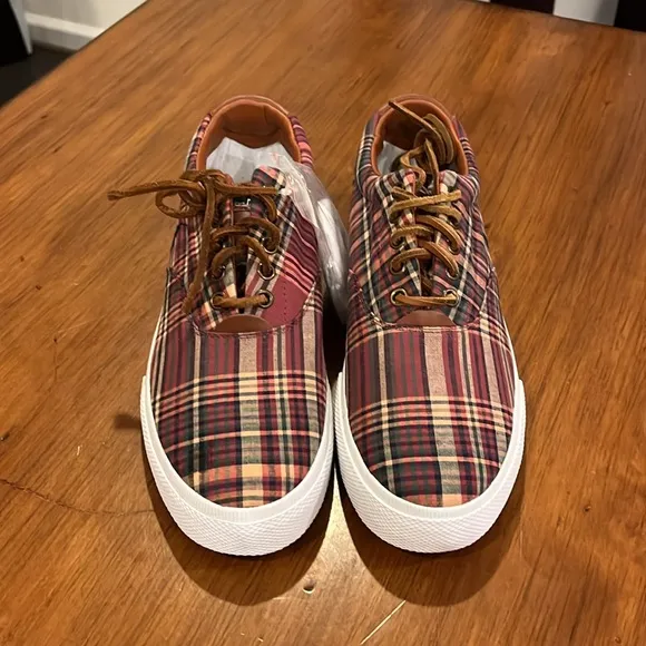 Polo Ralph Lauren Vaughn Boat deck shoes sneakers new wine plaid Men’s Size 9