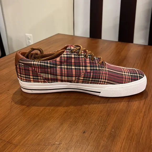 Polo Ralph Lauren Vaughn Boat deck shoes sneakers new wine plaid Men’s Size 9