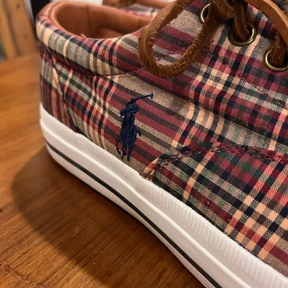 Polo Ralph Lauren Vaughn Boat deck shoes sneakers new wine plaid Men’s Size 9