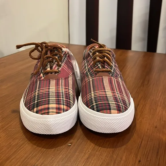 Polo Ralph Lauren Vaughn Boat deck shoes sneakers new wine plaid Men’s Size 9