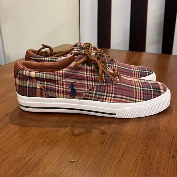 Polo Ralph Lauren Vaughn Boat deck shoes sneakers new wine plaid Men’s Size 9