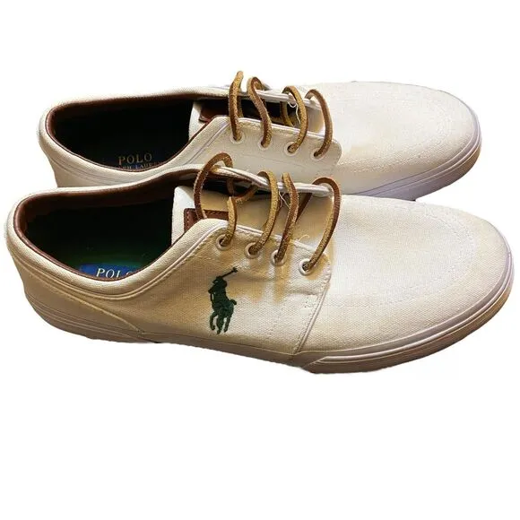 Polo Ralph Lauren White Faxon Low Top Sneakers Boat Shoes Casual Men's 14