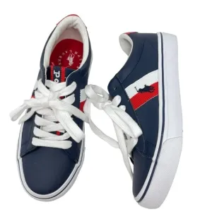 Polo Ralph Lauren Boys Size 1 Westcott 11 tie shoes Red Navy white leather New