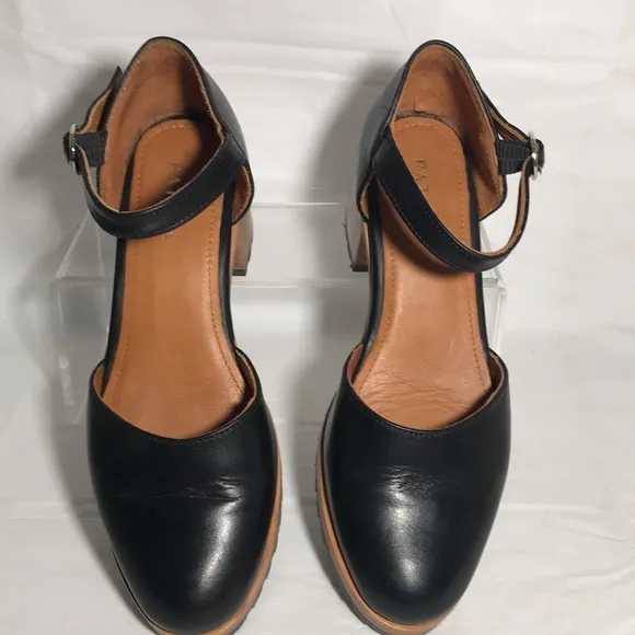 Portland Leather Patina Black Block Heel Mary Jane Shoes Size 8