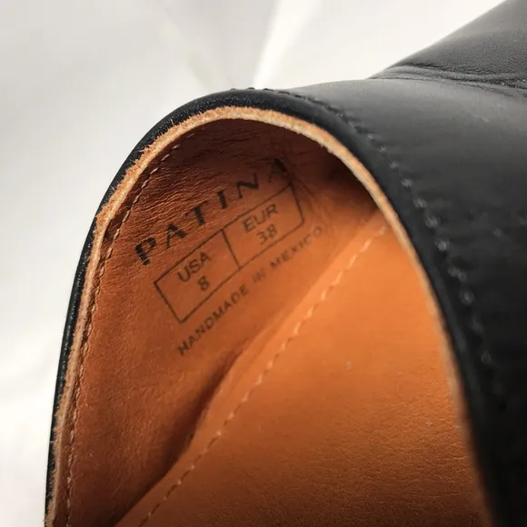 Portland Leather Patina Black Block Heel Mary Jane Shoes Size 8