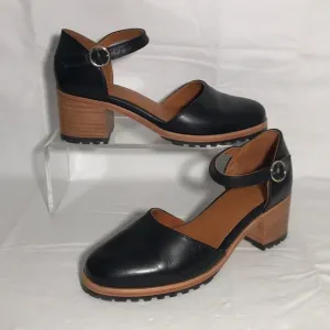 Portland Leather Patina Black Block Heel Mary Jane Shoes Size 8