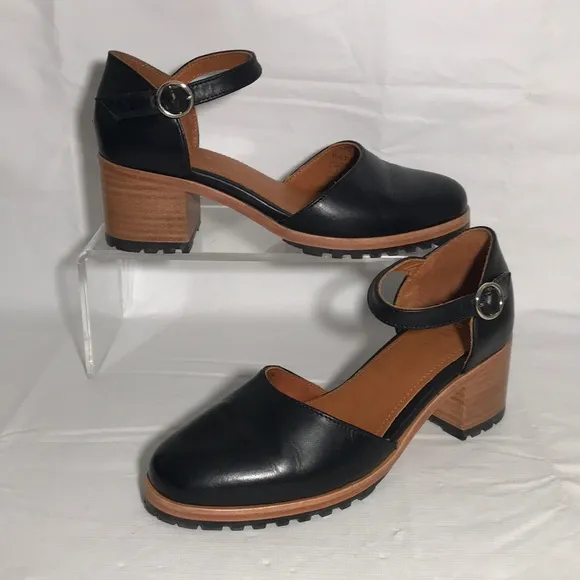 Portland Leather Patina Black Block Heel Mary Jane Shoes Size 8