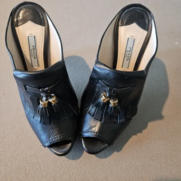 Prada Fringe Tassel Mules