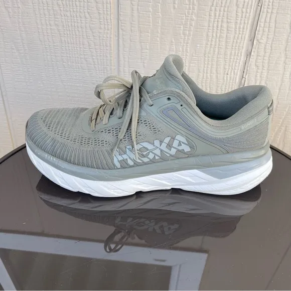 Pre- Owned Men Hoka One One Bondi 7 Running Shoes Olive 1110518 OZW Size 10.5
