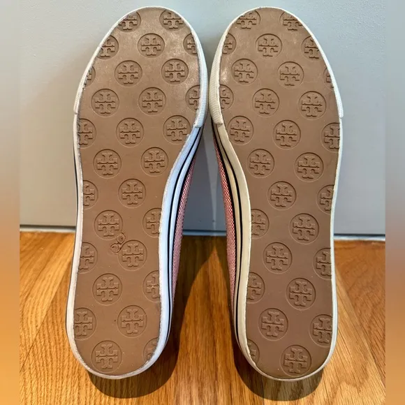 Pre-owned Tory Burch Channing Red and white canvas Sneakers / Flats Size 6.5