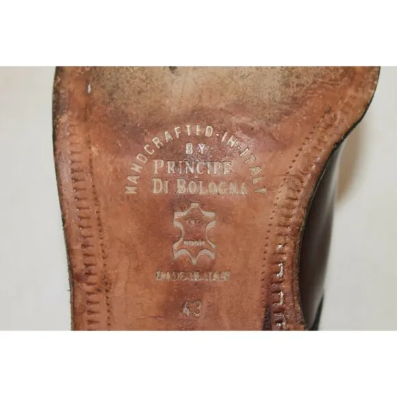 Principe Di Bologna Mens Brown Leather Shoes Made In Italy Handcrafted 43 US 9