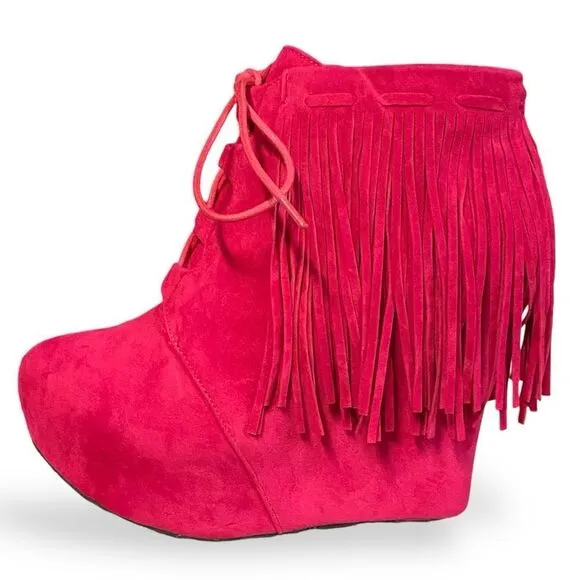 Privileged Shoes X Dolls Kill Nissa Wedge booties with fringe
