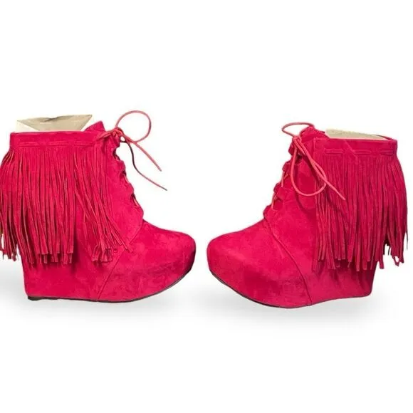 Privileged Shoes X Dolls Kill Nissa Wedge booties with fringe