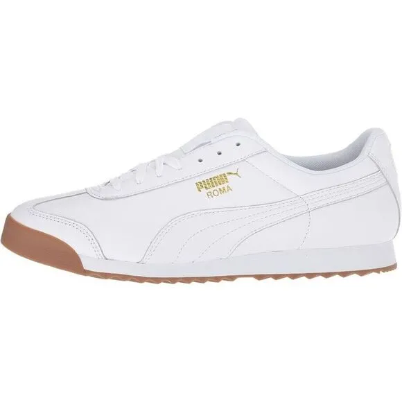 Puma Roma Classic Gum 366408-01 Sneaker Mens White Team Gold Leather Shoes FD635