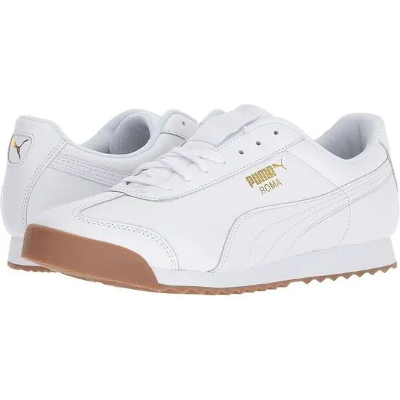 Puma Roma Classic Gum 366408-01 Sneaker Mens White Team Gold Leather Shoes FD635