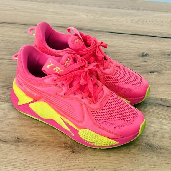 Puma RS-X Soft Case Pink Alert/Yellow Running Shoes 371983-01 Women Size 8