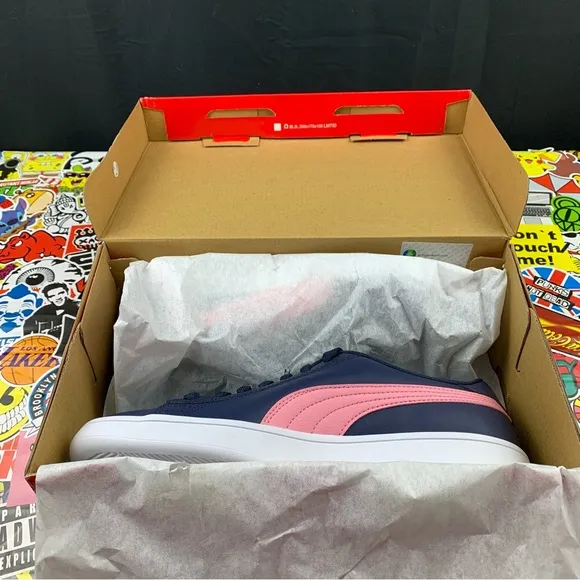 Puma Smash V2 Leather Blue   Pink Womens Various Sizes