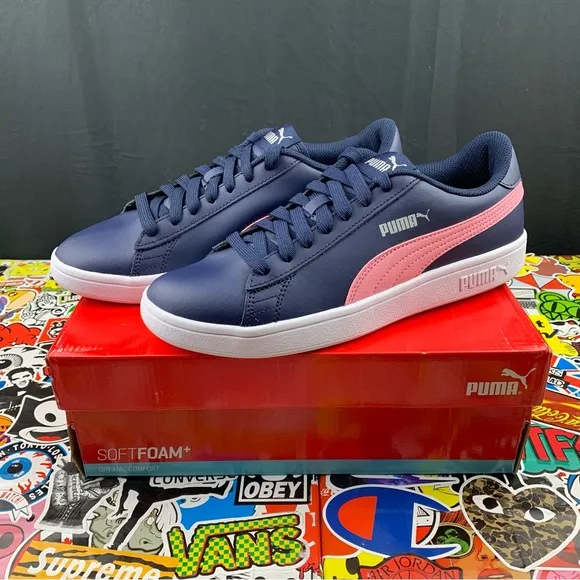 Puma Smash V2 Leather Blue   Pink Womens Various Sizes