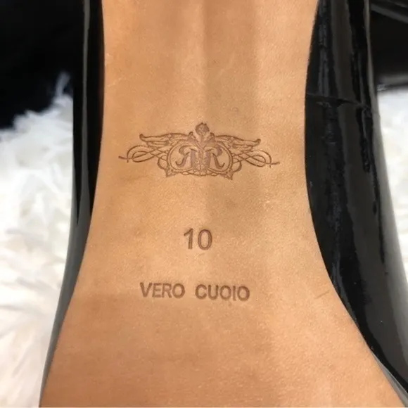 Rachel Roy Designer Peep Toe Black Patent Leather Stiletto Heels, Leather Soles