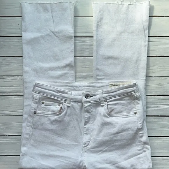 Rag &amp; Bone Nina High Rise Flare Optic White Raw Hem size 30