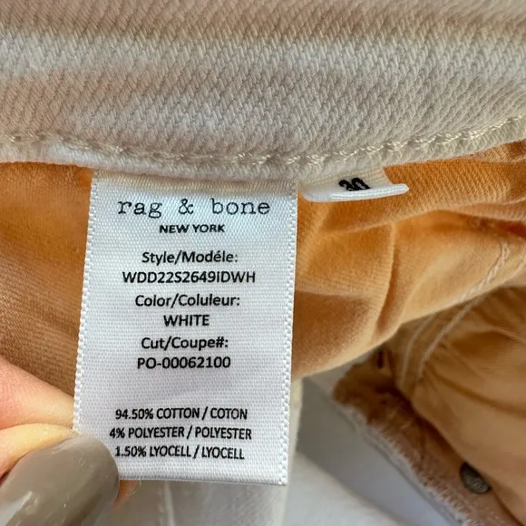 Rag &amp; Bone Nina High Rise Flare Optic White Raw Hem size 30