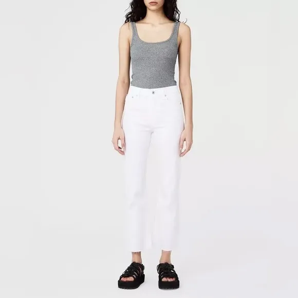 Rag &amp; Bone Nina High Rise Flare Optic White Raw Hem size 30