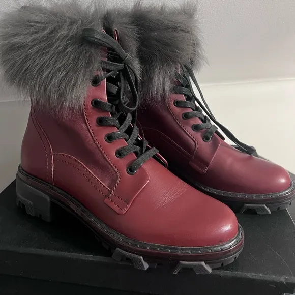RAG &amp; Bone Womens Shiloh Lace-Up Lamb Fur-Lined Leather Combat Boot in Russett