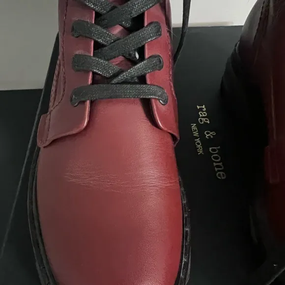 RAG &amp; Bone Womens Shiloh Lace-Up Lamb Fur-Lined Leather Combat Boot in Russett
