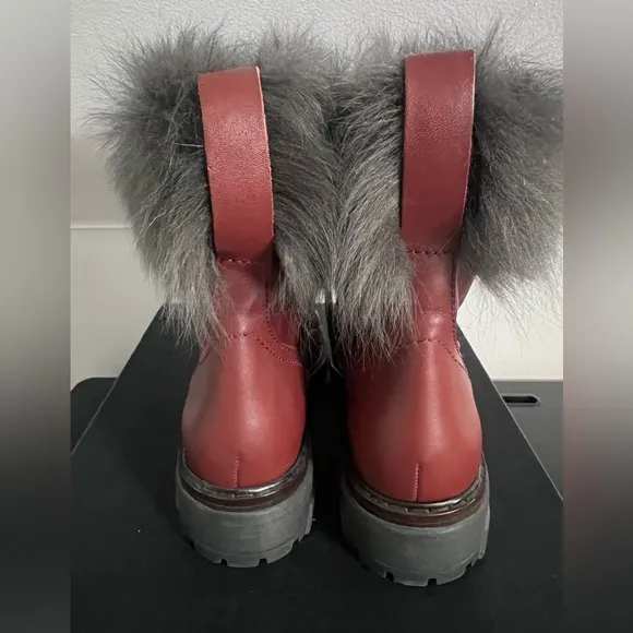 RAG &amp; Bone Womens Shiloh Lace-Up Lamb Fur-Lined Leather Combat Boot in Russett