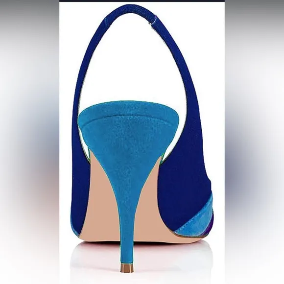 Rainbow Slingback Pumps Kitten Heels Pointed Toe Suede Pumps Stiletto Elastic