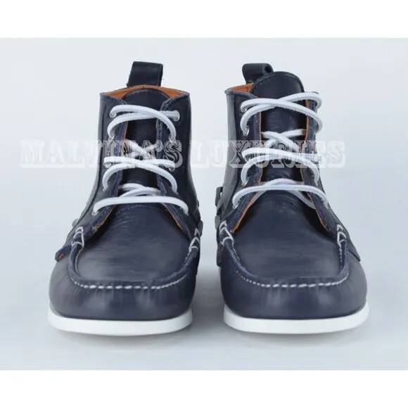 RALPH LAUREN CHUKKA BOOTS SHOES SNEAKERS STYLE BLUE NAVY LEATHER