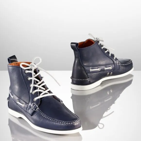 RALPH LAUREN CHUKKA BOOTS SHOES SNEAKERS STYLE BLUE NAVY LEATHER