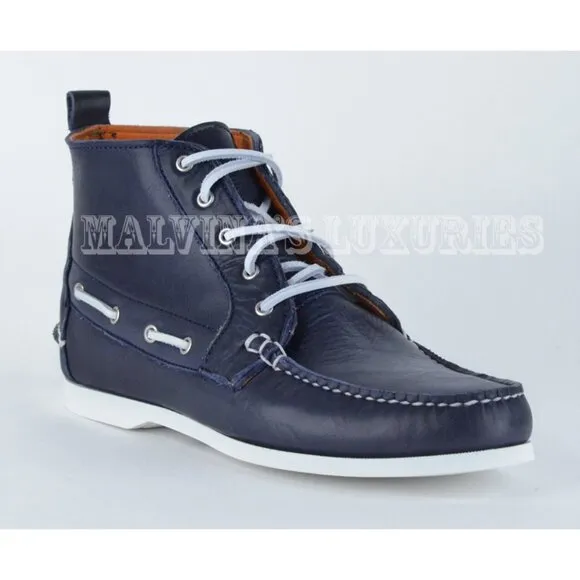 RALPH LAUREN CHUKKA BOOTS SHOES SNEAKERS STYLE BLUE NAVY LEATHER