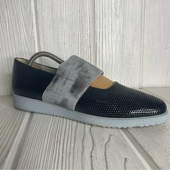 Rapisardi Ron White Slip On Shoes 9.5 EU 40 Black Gray Metalic Strap