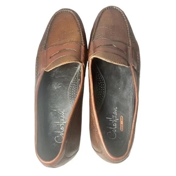 Rare Cole Haan Nike-Air Pebble Grain Penny Loafers Brown Leather Shoes Men’s 12M