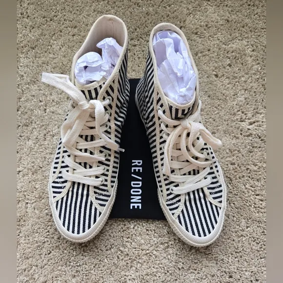 Re Done 90s High Top Sneaker Shoes Womens EU 36 Striped Canvas