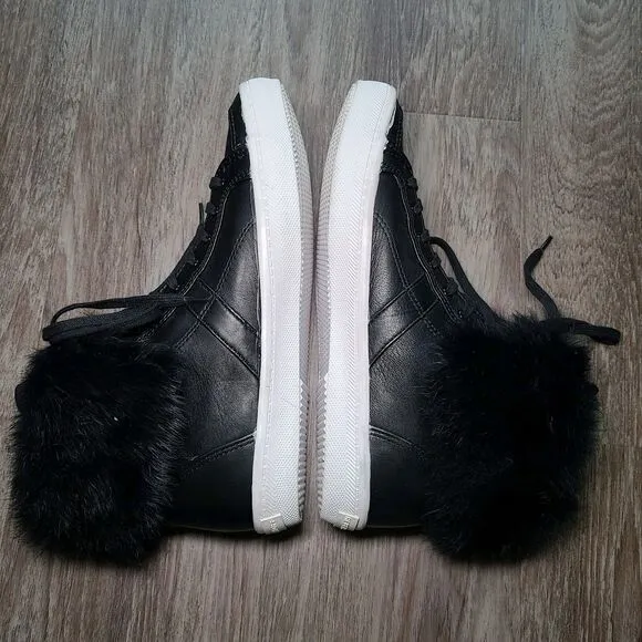 Rebecca Minkoff Black Leather Fur Trim Sasha Sneakers Shoes Women’s Size 8M