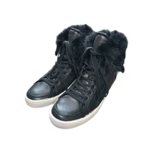 Rebecca Minkoff Black Leather Fur Trim Sasha Sneakers Shoes Women’s Size 8M