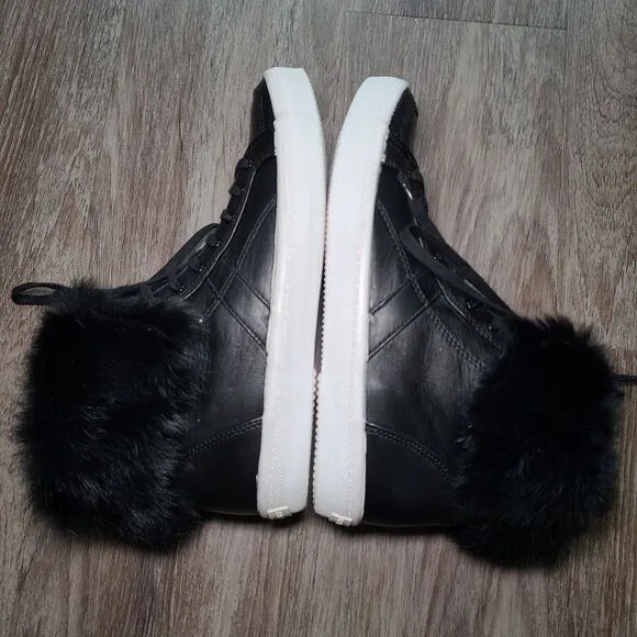 Rebecca Minkoff Black Leather Fur Trim Sasha Sneakers Shoes Women’s Size 8M