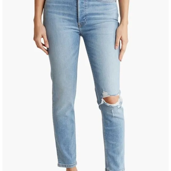 {Re/Done} 90’s High-Rise Ankle Crop NWT Distressed Jeans, $298 size 32