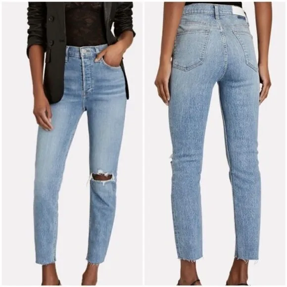 {Re/Done} 90’s High-Rise Ankle Crop NWT Distressed Jeans, $298 size 32
