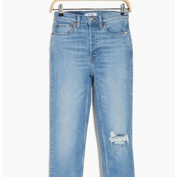 {Re/Done} 90’s High-Rise Ankle Crop NWT Distressed Jeans, $298 size 32