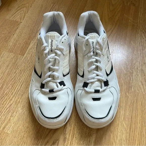 Reebok 3D Ultra Light White Leather Black Detailing Lace Up Sports Sneakers