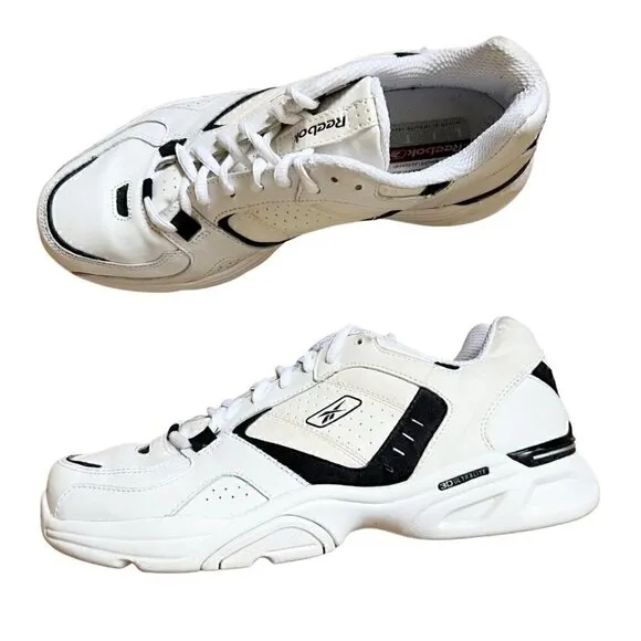 Reebok 3D Ultra Light White Leather Black Detailing Lace Up Sports Sneakers