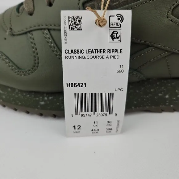REEBOK Classic Leather Ripple Sneakers Shoes Army Green H06421 US Men's 12 NWT