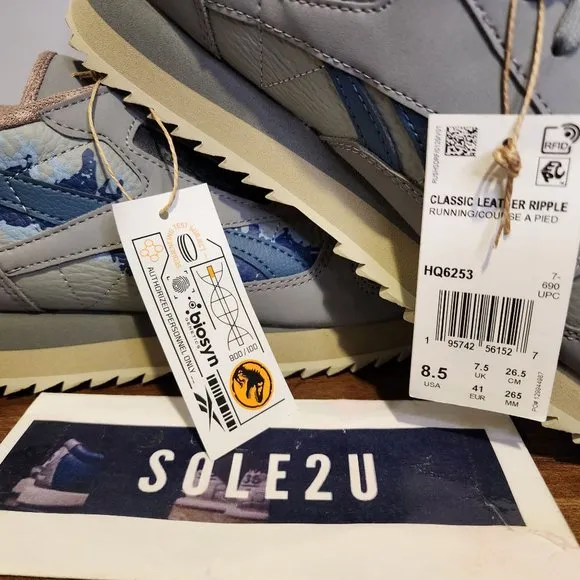 Reebok x Jurassic World Classic Leather Ripple Grey Blue HQ6253 Men's 8.5