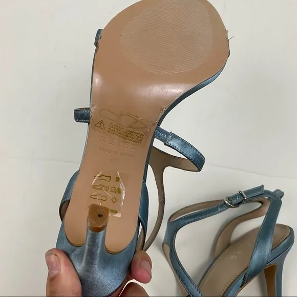 REISS blue satin strappy stiletto heels