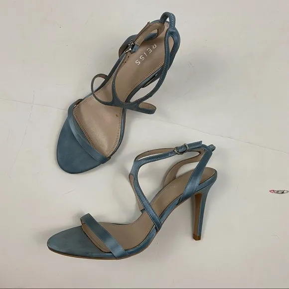 REISS blue satin strappy stiletto heels