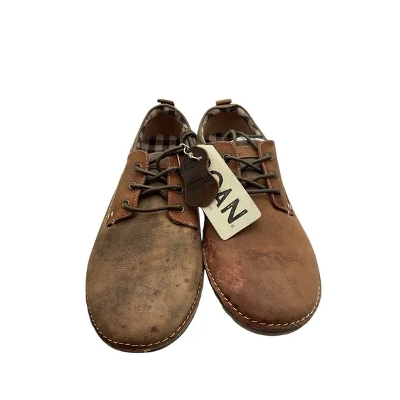 Roan Arlo Leather Derby Shoes  Men's Size US 11 Light Brown Tan Distressed Plaid