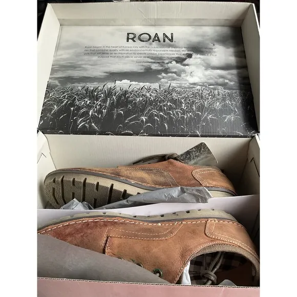 Roan Arlo Leather Derby Shoes  Men's Size US 11 Light Brown Tan Distressed Plaid